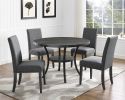 Biony Espresso Wood Dining Set with Gray Fabric Nailhead Chairs - as Pic