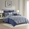7 Piece Flocking Comforter Set with Euro Shams and Throw Pillows - as Pic