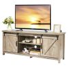TV Stand Media Center Console Cabinet with Sliding Barn Door for TVs Up to 65 Inch - Gray
