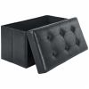 30-inch Collapsible Storage Ottoman, Quilted Black Faux Leather - Black