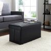 30-inch Collapsible Storage Ottoman, Quilted Black Faux Leather - Black