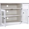 U-Can TV Stand for TV up to 65in with 2 Tempered Glass Doors Adjustable Panels Open Style Cabinet, Sideboard for Living room, White - as pic