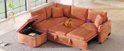 82.67"Convertible Sofa Bed Sectional Sofa Sleeper L-shaped Sofa with a Storage Ottoman,Two Pillows, Two Power Sockets and Two USB Ports for Living Roo