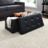 30-inch Collapsible Storage Ottoman, Quilted Black Faux Leather - Black