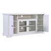 U-Can TV Stand for TV up to 65in with 2 Tempered Glass Doors Adjustable Panels Open Style Cabinet, Sideboard for Living room, White - as pic