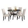 Biony Espresso Wood Dining Set with Tan Fabric Nailhead Chairs - as Pic