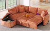 82.67"Convertible Sofa Bed Sectional Sofa Sleeper L-shaped Sofa with a Storage Ottoman,Two Pillows, Two Power Sockets and Two USB Ports for Living Roo