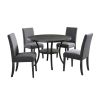 Biony Espresso Wood Dining Set with Gray Fabric Nailhead Chairs - as Pic