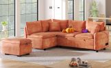 82.67"Convertible Sofa Bed Sectional Sofa Sleeper L-shaped Sofa with a Storage Ottoman,Two Pillows, Two Power Sockets and Two USB Ports for Living Roo