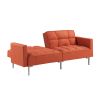Linen Upholstered Modern Convertible Folding Futon Sofa Bed for Compact Living Space; Apartment; Dorm - Orange
