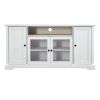 U-Can TV Stand for TV up to 65in with 2 Tempered Glass Doors Adjustable Panels Open Style Cabinet, Sideboard for Living room, White - as pic