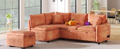 82.67"Convertible Sofa Bed Sectional Sofa Sleeper L-shaped Sofa with a Storage Ottoman,Two Pillows, Two Power Sockets and Two USB Ports for Living Roo