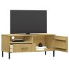TV Stand with Metal Legs Brown Solid Wood Pine OSLO - Brown