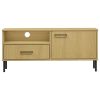 TV Stand with Metal Legs Brown Solid Wood Pine OSLO - Brown
