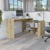 Axis Modern L-Shaped Computer Desk with Open & Closed Storage -Light Oak - as Pic