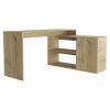 Axis Modern L-Shaped Computer Desk with Open & Closed Storage -Light Oak - as Pic