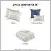 5 Piece Printed Seersucker Comforter Set with Throw Pillows - as Pic