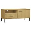 TV Stand with Metal Legs Brown Solid Wood Pine OSLO - Brown