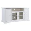 U-Can TV Stand for TV up to 65in with 2 Tempered Glass Doors Adjustable Panels Open Style Cabinet, Sideboard for Living room, White - as pic